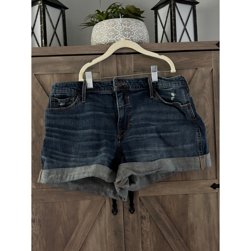 Hollister Boyfriend Short High Rise Dark Wash Cuffed Denim Shorts Size 13 W31